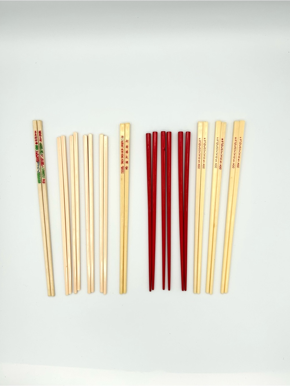 12 Pair Chopsticks Beige Plastic Chinese Design Characters Red Wood?